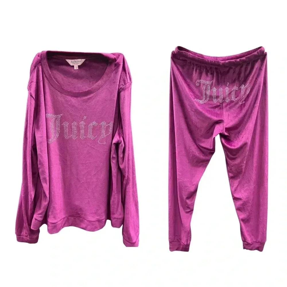 Like New Juicy Couture Sleep Wear Velvet Magenta Rhinestone Pajamas Womens L